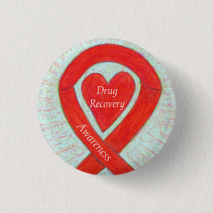 Drug Recovery Awareness Red Heart Ribbon Pin