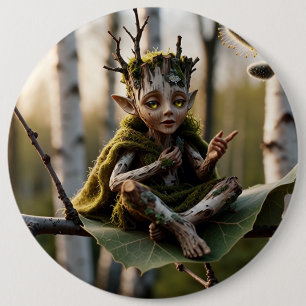 Druid Bard Fae on a Birch Tree 6 Cm Round Badge