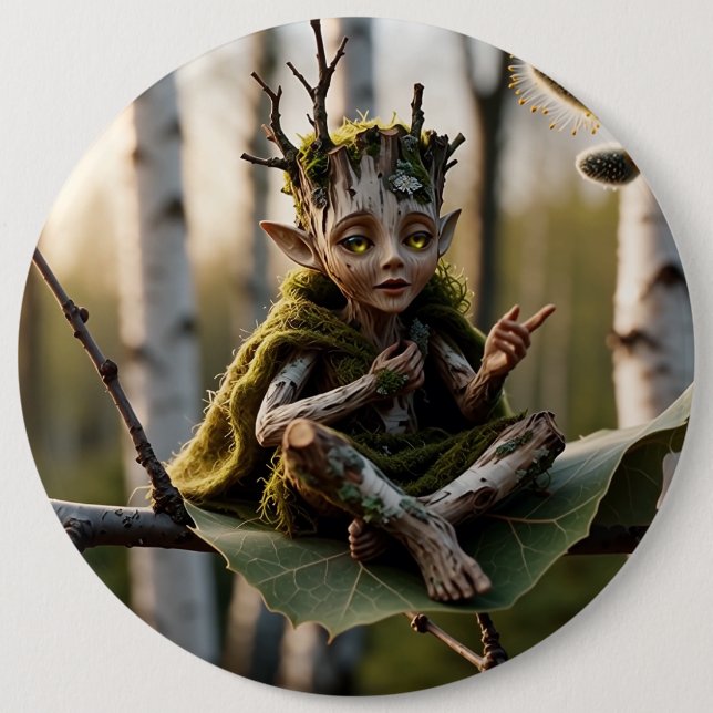 Druid Bard Fae on a Birch Tree 6 Cm Round Badge (Front)