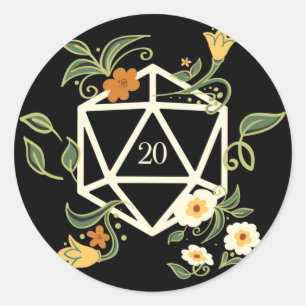 Druid D20 Dice Plants and Flowers Classic Round Sticker