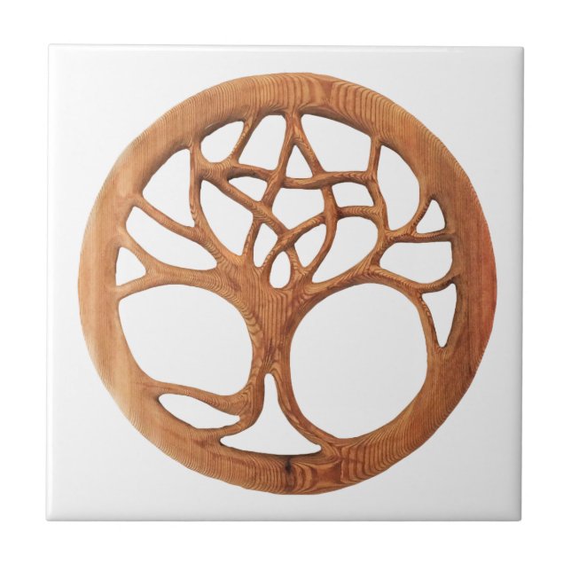 Druid Tree with Hidden Celtic Pentacle Ceramic Tile (Front)