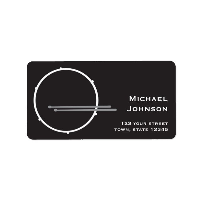 Drum Black and White Minimal Cool Return Address Label (Front)
