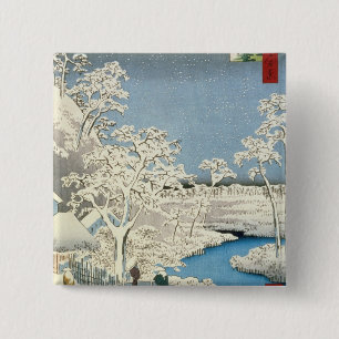 Drum bridge and Setting Sun Hill at Meguro 15 Cm Square Badge