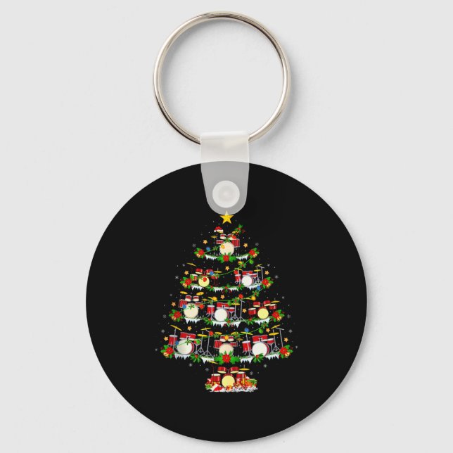 Drum Christmas Tree Lights Drum Music Lover Drumme Key Ring (Front)