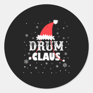 Drum Claus Santa Christmas Drummer Long Sleeve  Classic Round Sticker