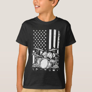 Drum Kit American Flag  Drummer Musician T-Shirt