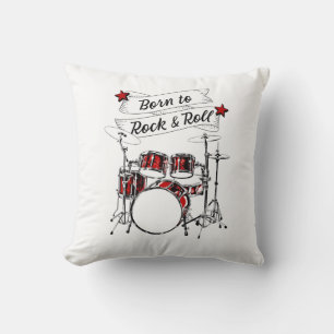 Drum Kit Born to Rock & Roll Drummer Kid Drumming  Cushion