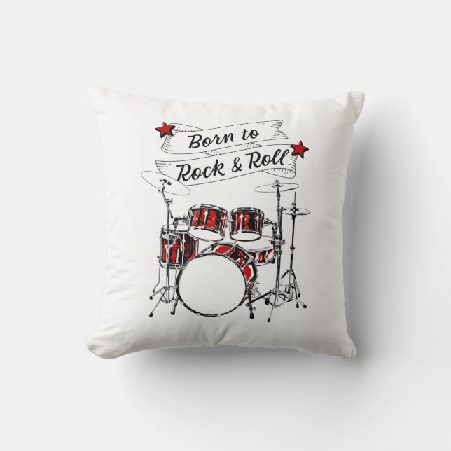 Drum Kit Born to Rock & Roll Drummer Kid Drumming  Cushion (Front)