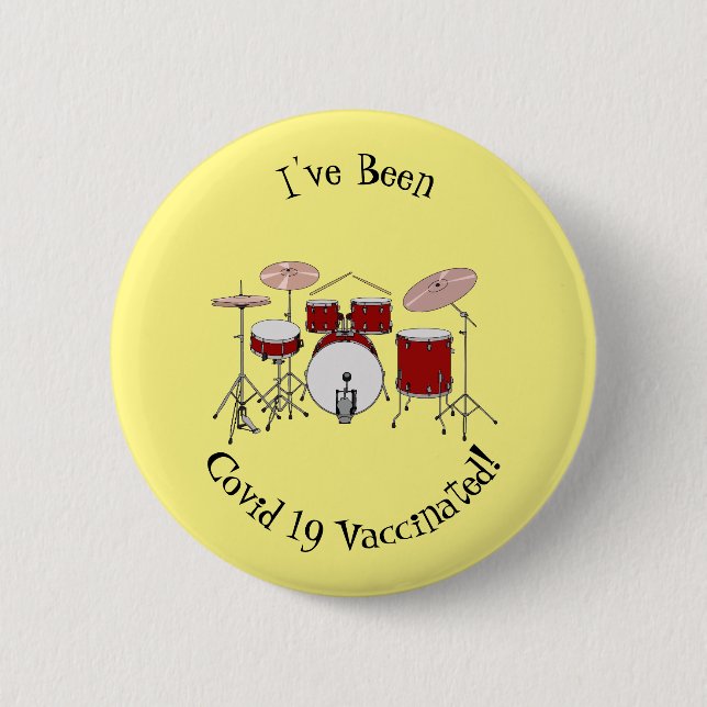 Drum kit cartoon illustration 6 cm round badge (Front)