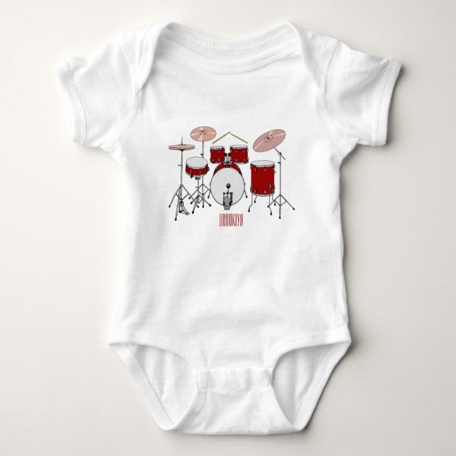 Drum kit cartoon illustration  baby bodysuit (Front)