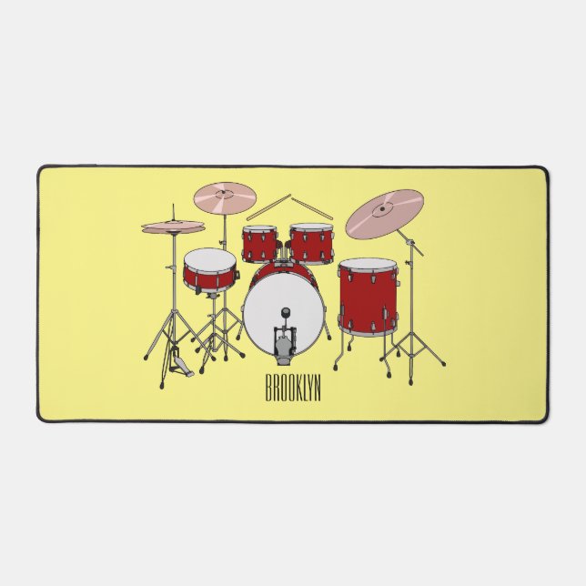 Drum kit cartoon illustration  desk mat (Front)