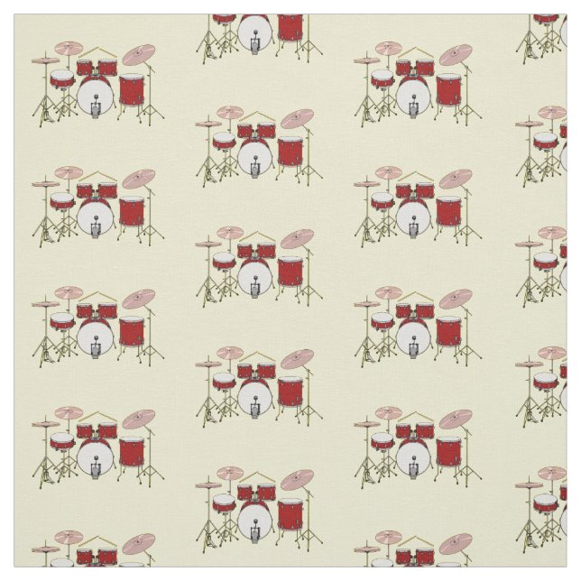 Drum kit cartoon illustration fabric (Swatch)