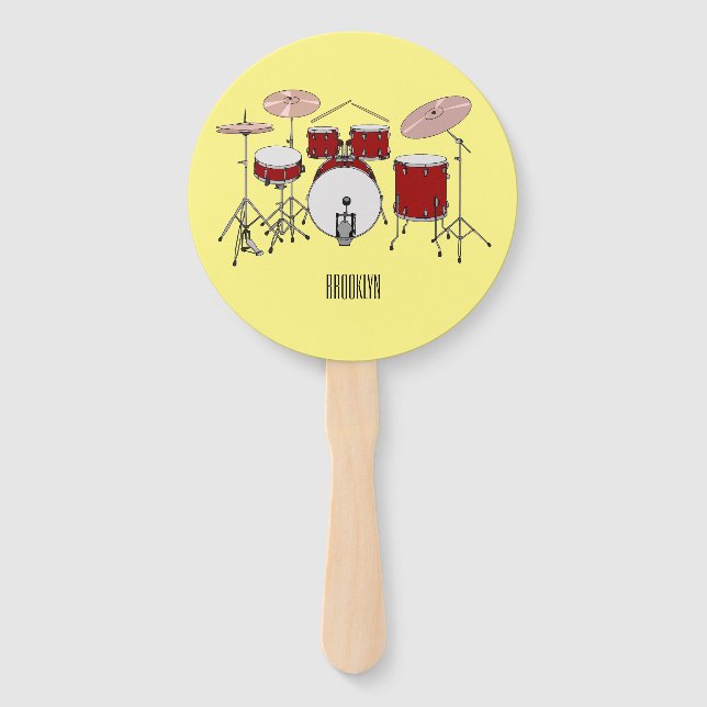 Drum kit cartoon illustration  hand fan (Front)