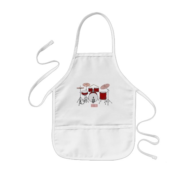 Drum kit cartoon illustration  kids apron (Front)