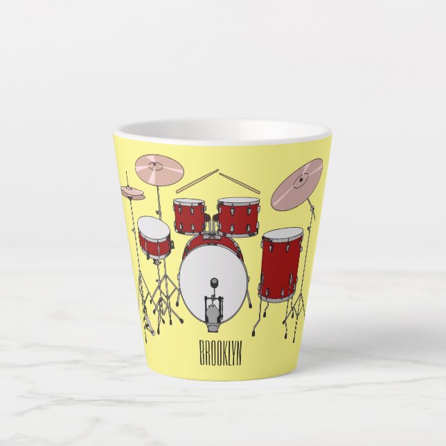 Drum kit cartoon illustration  latte mug (Front)