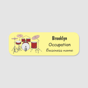 Drum kit cartoon illustration name tag