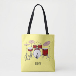 Drum kit cartoon illustration tote bag