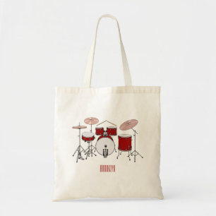 Drum kit cartoon illustration tote bag