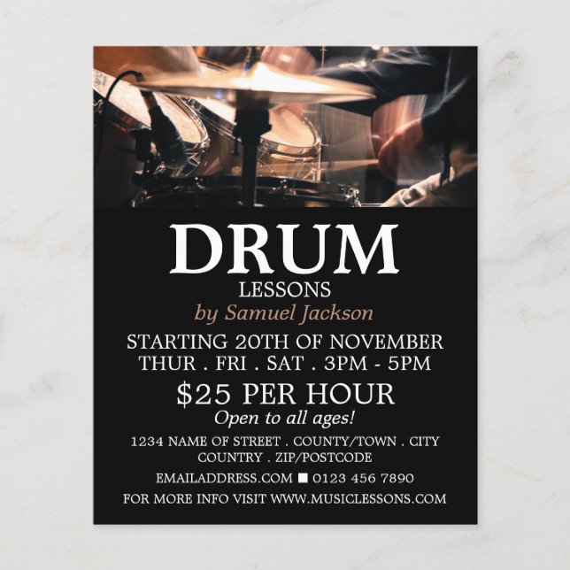Drum Kit, Drum Lessons Advertising Flyer (Front)