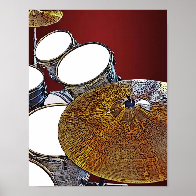 Drum Kit Drummer Print Rock N Roll Music Poster (Front)