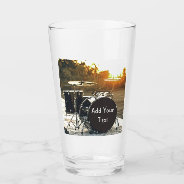 Drum Kit Drummer Rock  Personalise Customise Glass (Front)