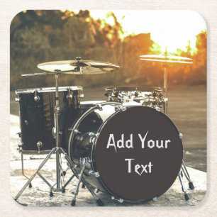 Drum Kit Drummer Rock  Personalise Customise Square Paper Coaster
