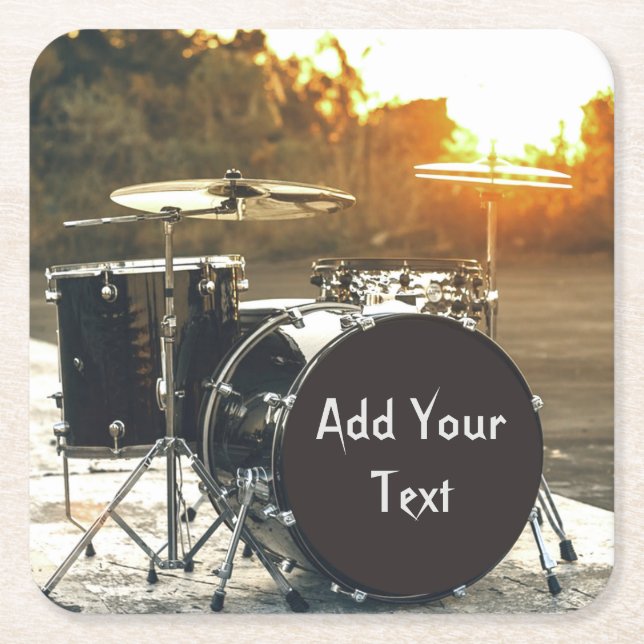 Drum Kit Drummer Rock  Personalise Customise Square Paper Coaster (Front)