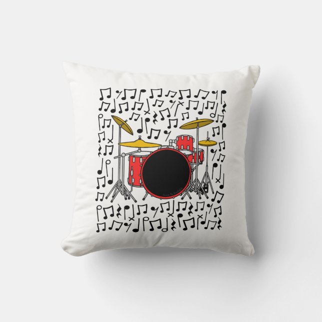 Drum Kit Musical Notes Percussionist Music Teacher Cushion (Front)