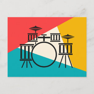 Drum Kit Tri-Colour - Turquoise Coral Gold Postcard