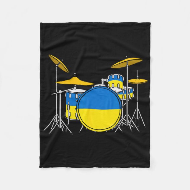Drum Kit Ukrainian Flag Ukraine Drummer Musician  Fleece Blanket (Front)