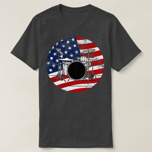 Drum Kit USA Flag Drummer Musician 4th July T-Shirt (Design Front)