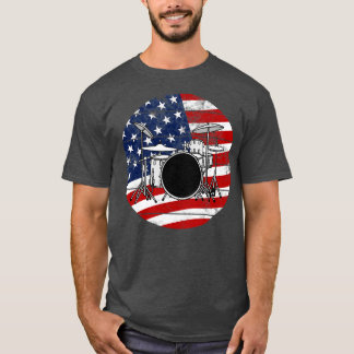 Drum Kit USA Flag Drummer Musician 4th July T-Shirt
