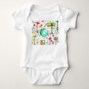 Drum Kit: Watercolor Memphis Retro. Baby Bodysuit