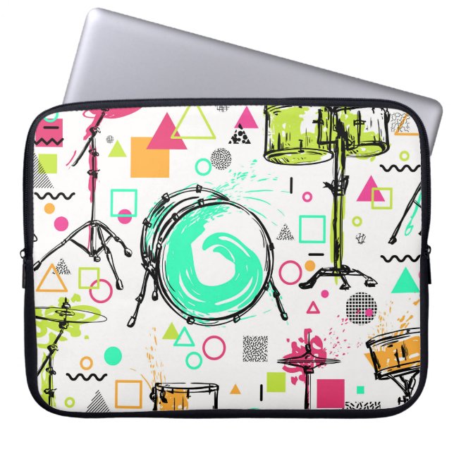 Drum Kit: Watercolor Memphis Retro. Laptop Sleeve (Front)