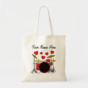 Drum Kit With Hearts Drummer Musician Custom Tote Bag
