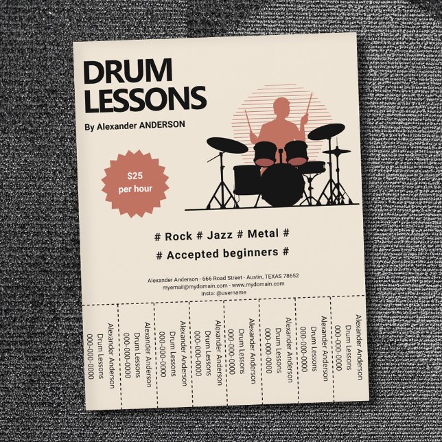 Drum Lessons Tear Off Strips Flyer (Drum Lessons Tear Off Strips Flyer)