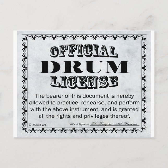 Drum License Postcard (Front)