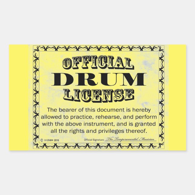 Drum License Rectangular Sticker (Front)