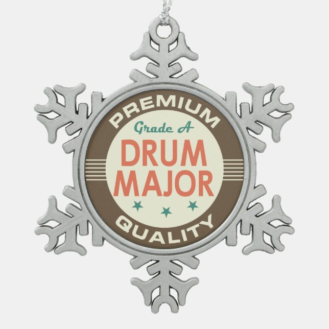 Drum Major Music Band Gift Snowflake Pewter Christmas Ornament (Front)