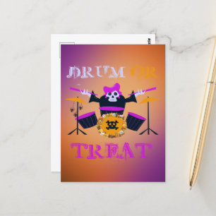 Drum or Treat Skeleton Halloween Postcard