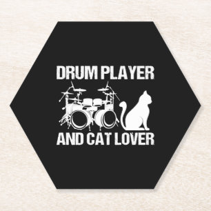 Drum Player And Cat Lover Drumming Musician Drums Paper Coaster