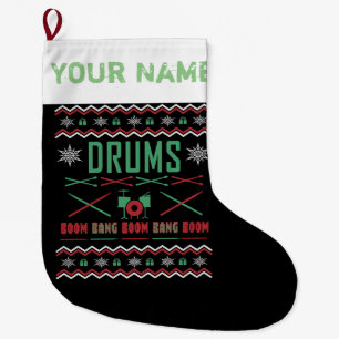 Drum Player Ugly Christmas Sweater Style Large Christmas Stocking