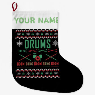 Drum Player Ugly Christmas Sweater Style Large Christmas Stocking