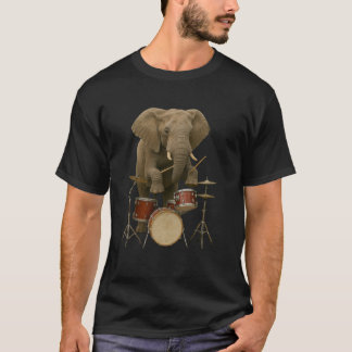 Drum-Playing Elephant Design T-shirt