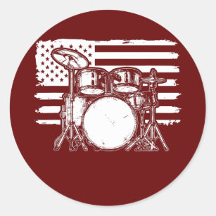Drum Set American Flag Drummer Patriotic Drum Classic Round Sticker