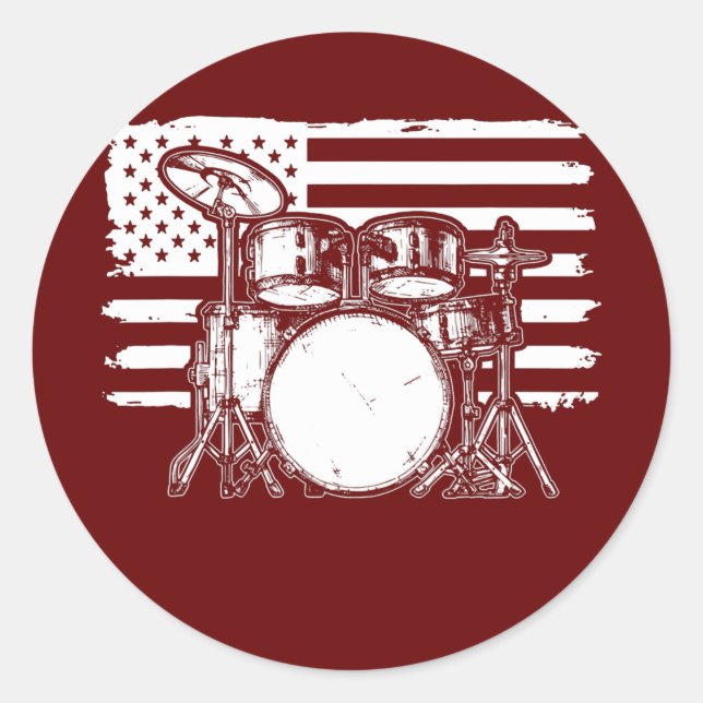 Drum Set American Flag Drummer Patriotic Drum Classic Round Sticker (Front)