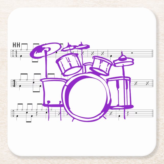 Drum Set and Music Square Paper Coaster (Front)