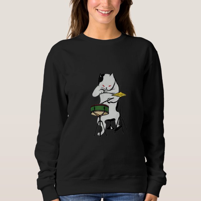 Drum Set Animal Drummer Cat Lover Funny Music Kitt Sweatshirt (Front)