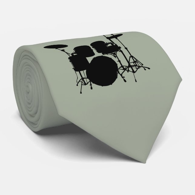 Drum Set Black Silhouette Necktie (Rolled)
