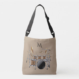 Drum Set Drummer Monogram Tote Bag